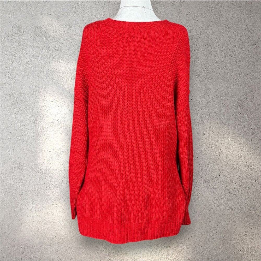 American Eagle Knit Crewneck Sweater Women's XXS Red Oversized Cozycore Academia - Picture 2 of 8